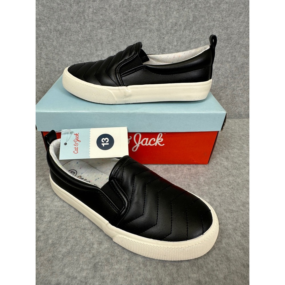 Cat & Jack‎ Black Nellie Sneakers Kids Size 13 Slip On Shoes
